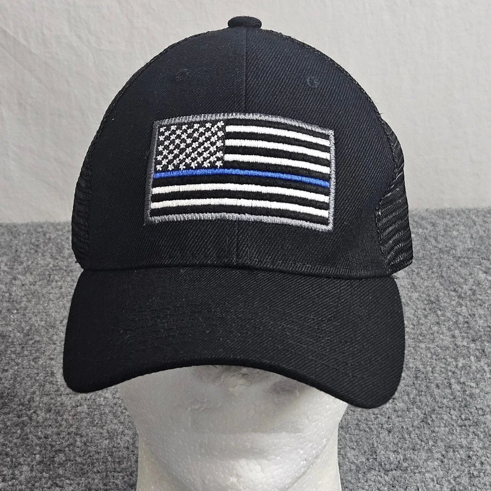 Thin Blue Line American Flag Trucker Hat Black‎ Snapback Cap Patriotic Workwear